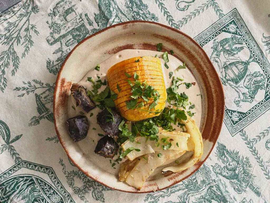 Creamy Lemon Sauce with Oven-Baked Veggies